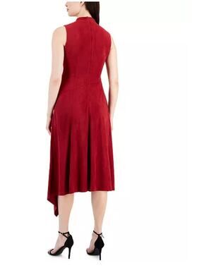 NWOT Taylor Deep Red Stretch Enhanced Sleeveless Faux Suede Midi Dress Sz 4